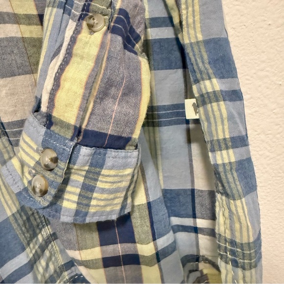 Toad & Co 100% Organic Cotton Popover Top Long Sleeves Blue Plaid Medium - Picture 5 of 9